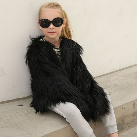 

DENGDENG Toddler Baby Girls Faux Fur Open Front Jacket Crew Neck Clothes Winter Long Sleeve Thicken Outerwear 1Y-7Y