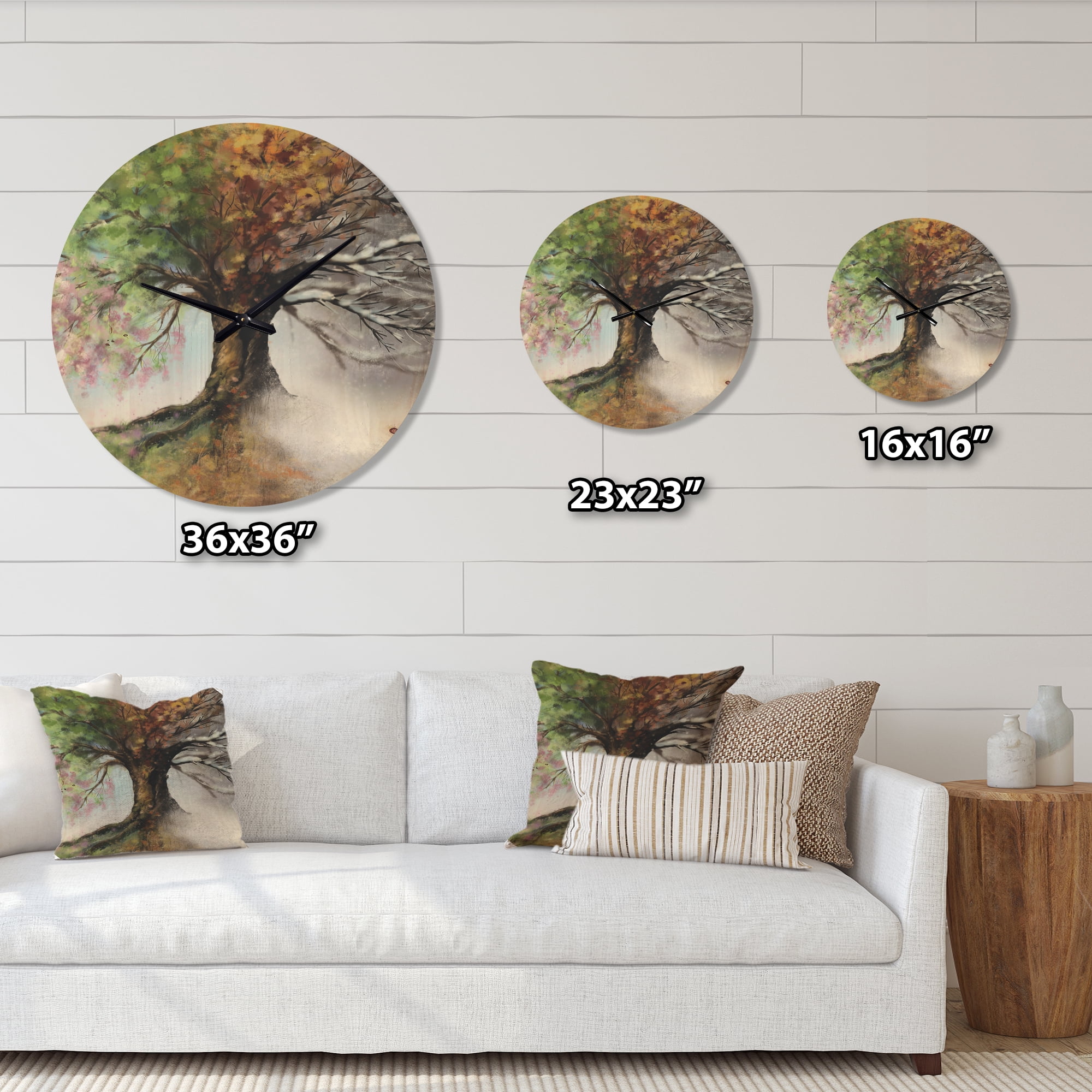 Designart 'Four Seasons Tree' Rustic Wood Wall Clock