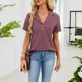 thumbnail image 5 of HomeDM Women's Button Down Collared V Neck Summer Tops, Short Sleeve Solid Color Loose Fit Dressy Blouses - Wine/L, 5 of 9