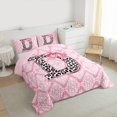 thumbnail image 3 of Homewish Initial D Letter Queen Comforter Set for Kids, Bohemian Damask Flower Bedding Sets, Pink Princess Bowknot Reversible Bedding Comforter Set, Breathable Home Decor, 3pcs, 3 of 8