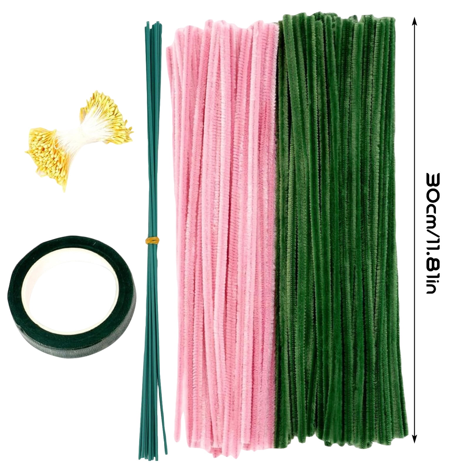 Pipe Cleaners Tulip Kit, Pink Tulip DIY Craft, Have 200 Count Pipe Cleaners Stem Floral Accessories, for Handmade DIY Flower Art Craft