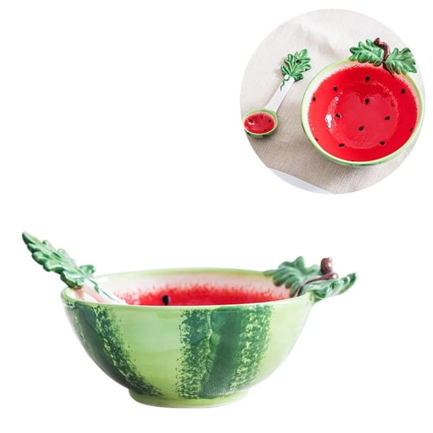 Cuenco de cerámica creativo en forma de fruta con cuchara, ensaladera de verduras, cuenco for postre, plato for servir