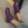 thumbnail image 3 of Puntoco Women's Ruched Ankle Booties, Side Zipper Low Block Heel Boots, Round Toe Slip‑On Pleated Leather Casual Short Boots Purple, 3 of 5