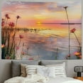 thumbnail image 2 of PRATYUS  Nature Tapestry, Sunset at Chudskoy Lake Estonia View Spring Flowers Landscape Photo, Wide Wall Hanging for Bedroom Living Room Dorm, Soft Blue Pale Pink Painting, 2 of 6