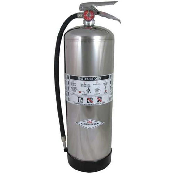 Amerex 240 Water Fire Extinguisher with Wall Bracket and Hose, Stainless Steel Cylinder, 2.5 gal