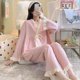 thumbnail image 1 of Conjunto de pijama con volantes para mujer, ropa de dormir con pantalones largos de encaje, 2 piezas, cuello en V, estilo coreano sólido, ropa de noche de otoño, 1 of 3
