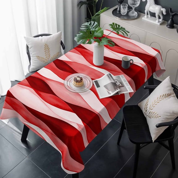 Red Striped Table Cloth Waterproof Tablecloths, Modern Gradient Geometric Ripple Stripes Tablecloth Dining Table Cover for Kitchen Party Tabletop Outdoor, Rectangle Tablecloth 60x120 Inch