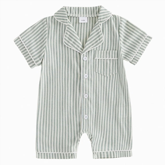 mgoYE Baby Girl Boy Romper Pajamas 0 3 6 12 18 24 Months Summer Short Sleeve Button Clothes Newborn Infant Lapel Sleepwear Nightwear(Green,0-3 Months)