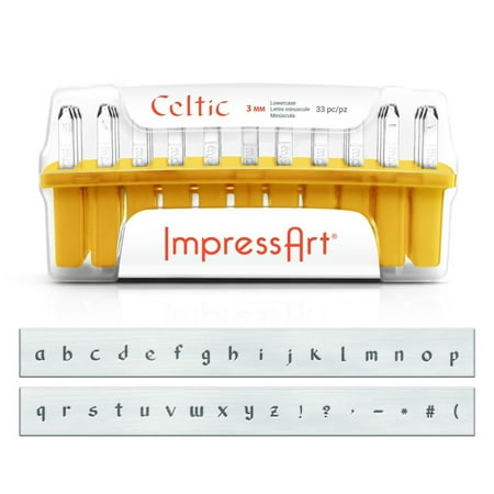 - ImpressArt Metal Punch Stamp Set, Lowercase Alphabet, Celtic Font 3mm, 33 Piece Set, Steel