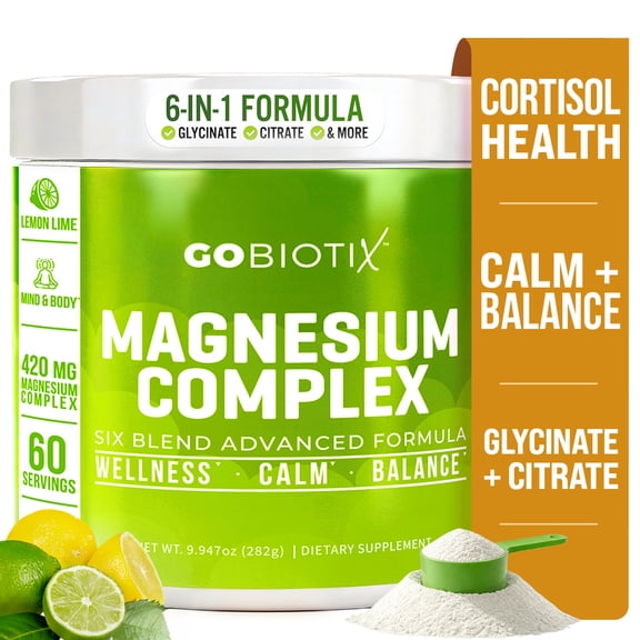 GoBiotix Magnesium Complex Powder with Magnesium Glycinate & Citrate, Lemon Lime Flavor, 60 Servings