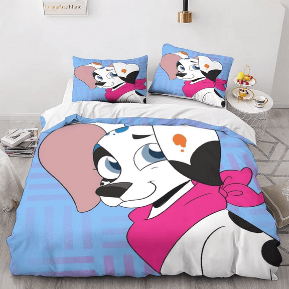 101 Dalmatians Duvet Cover Set 3 Piece (1 Duvet Cover   2 Pillow Shams) Bedding Cover Set with Zipper Closure 4 Corner Ties Cute Blanket 101 Dalmatians Theme Comforter Cover