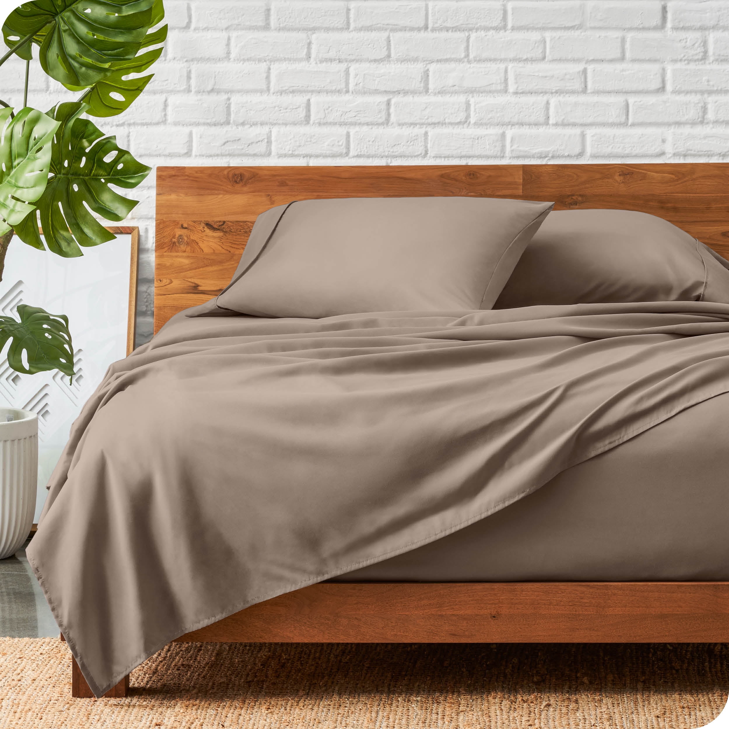 Bare Home Taupe Microfiber Sheet Set, Wrinkle Resistant, Deep Pocket, Full