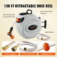 thumbnail image 4 of VEVOR Retractable Hose Reel, 130 ft x 1/2 inch, 180° Swivel Bracket Wall-Mounted, Garden Water Hose Reel with 9-Pattern Nozzle, Automatic Rewind, Lock at Any Length, and Slow Return System, 4 of 10