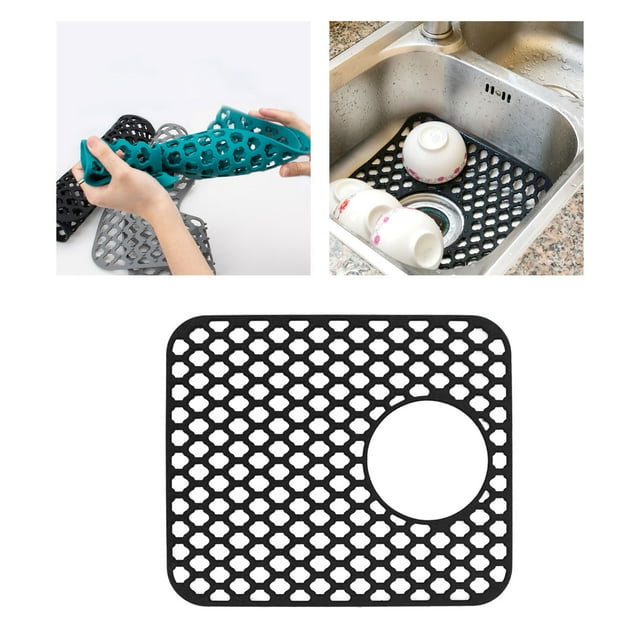 Silicone Sink Mat With Side Drain Hole, Non Slip Scratch Easy Maintenance Sink Grid For Kitchen Home, Durable Food Mat