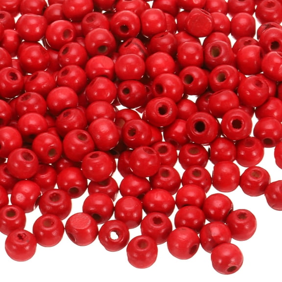 Uxcell 600 Pcs Natural Wooden Beads for Crafts Jewelry, Red (10 x 9mm, 4mm Hole)