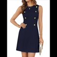 thumbnail image 1 of Vestido Mini Formal de Verano para Mujer, Informal, Sin Mangas, Elegante, con Botones, Ideal para Oficina Azul Marino XXL, 1 of 9