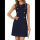 thumbnail image 1 of Vestido Mini Formal de Verano para Mujer, Informal, Sin Mangas, Elegante, con Botones, Ideal para Oficina Azul Marino M, 1 of 9