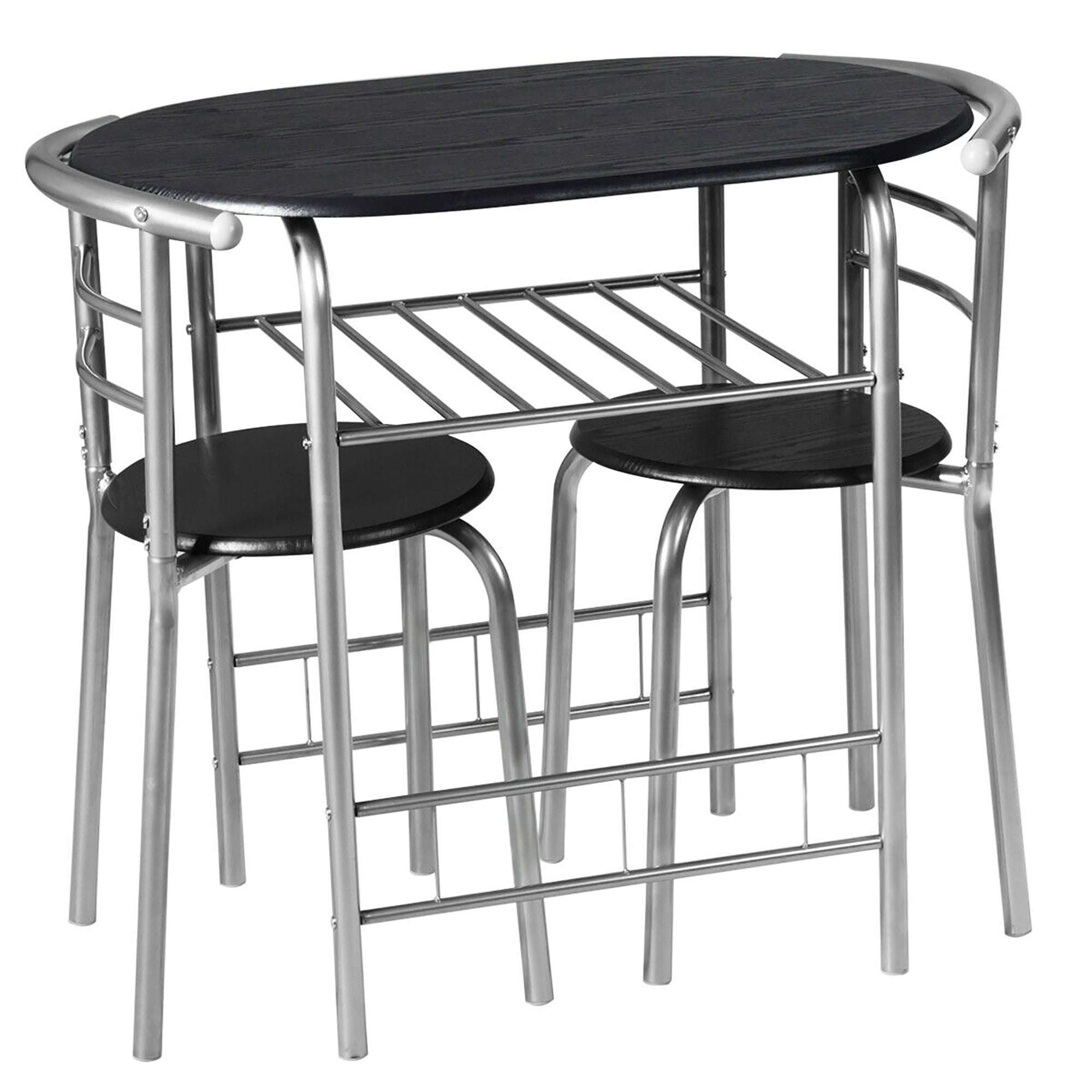 Costway 3 Piece Dining Set Table 2 Chairs Bistro Pub Home Kitchen Breakfast Furniture Black with Sliver Leg
