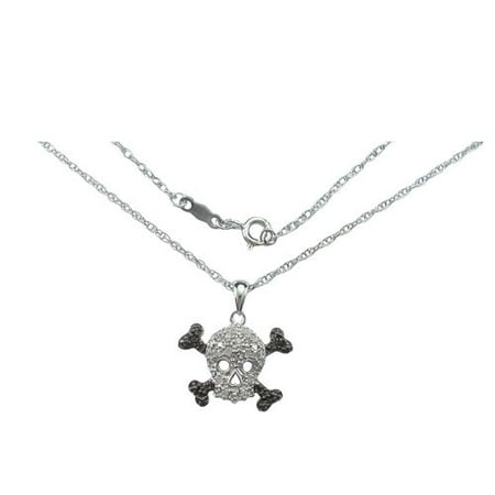 Black and White Diamond Accent Sterling Silver Skull Pendant, 20"