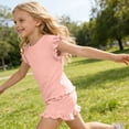 thumbnail image 6 of OGLCCG Girls 2 Piece Outfits Summer Ruffle Short Sleeve T-Shirts and Shorts Sets Ice Silk Sport Suits 1-10 Years, 6 of 7