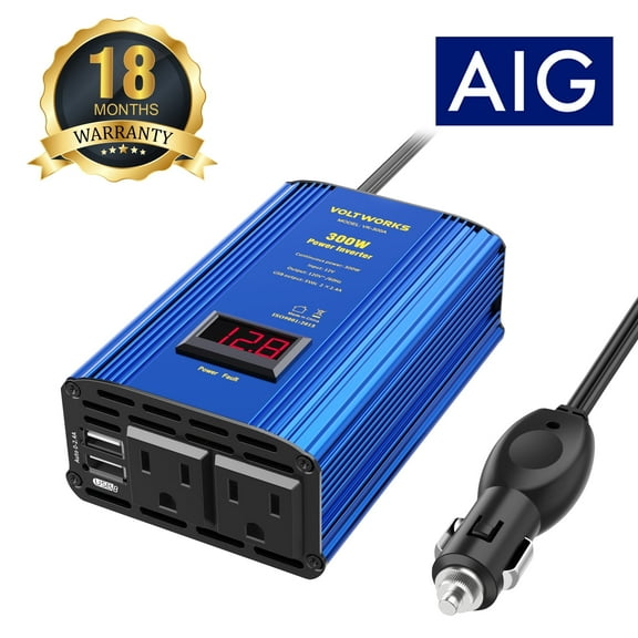 VOLTWORKS 300 Watt Car Power Inverter DC 12V to AC 110V with 4.2A Dual Smart USB Ports Car Adapter