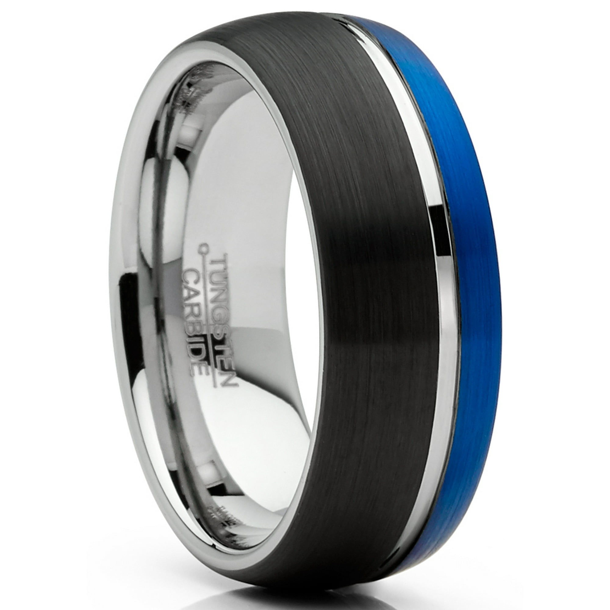 Metal Masters Co. Mens Tungsten Ring Dome Wedding Band Groove Black Blue Silver Comfort Fit 8mm Black