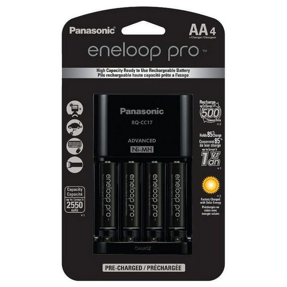 Panasonic eneloop pro Charger with 4 Pre-Charged Rechargeable AA Batteries