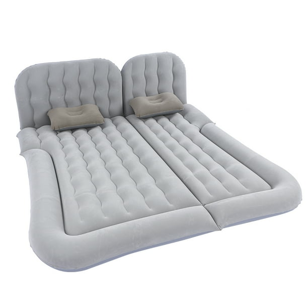 Colchón de viaje inflable multifunción 2 en 1, flocado de PVC, cojín de descanso para dormir suave para coche, SUV, gris