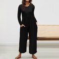thumbnail image 2 of GYUJNB Combinaison pour Femmes Combinaison Unie à Col Rond pour Femmes avec Taille à Nouer et Poches Combinaison une Pièce pour Femmes, Noir, TP, 2 of 4