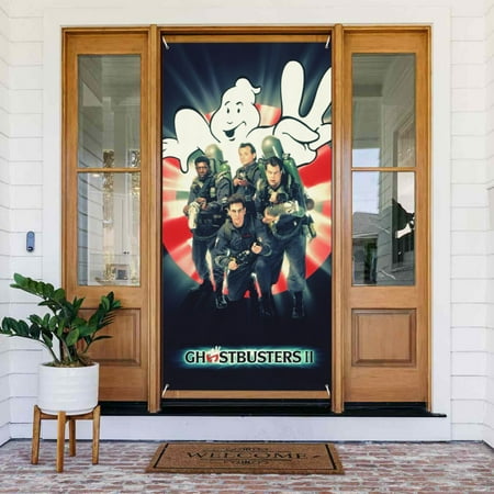 Poster Ghostbusters Door Cover Decorated Banner Tapestry Home Decoration Holiday Party Supplies Door Banner Porch Sign Banner 72.8 x 35.4 Inch