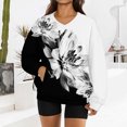 thumbnail image 2 of Women's Fashion Retro Floral Print Long-Sleeve V-Neck Sweatshirt with Dyed Effect Pattern, Unique Artistic Top for Women's Fashion Statement,White,M, 2 of 7