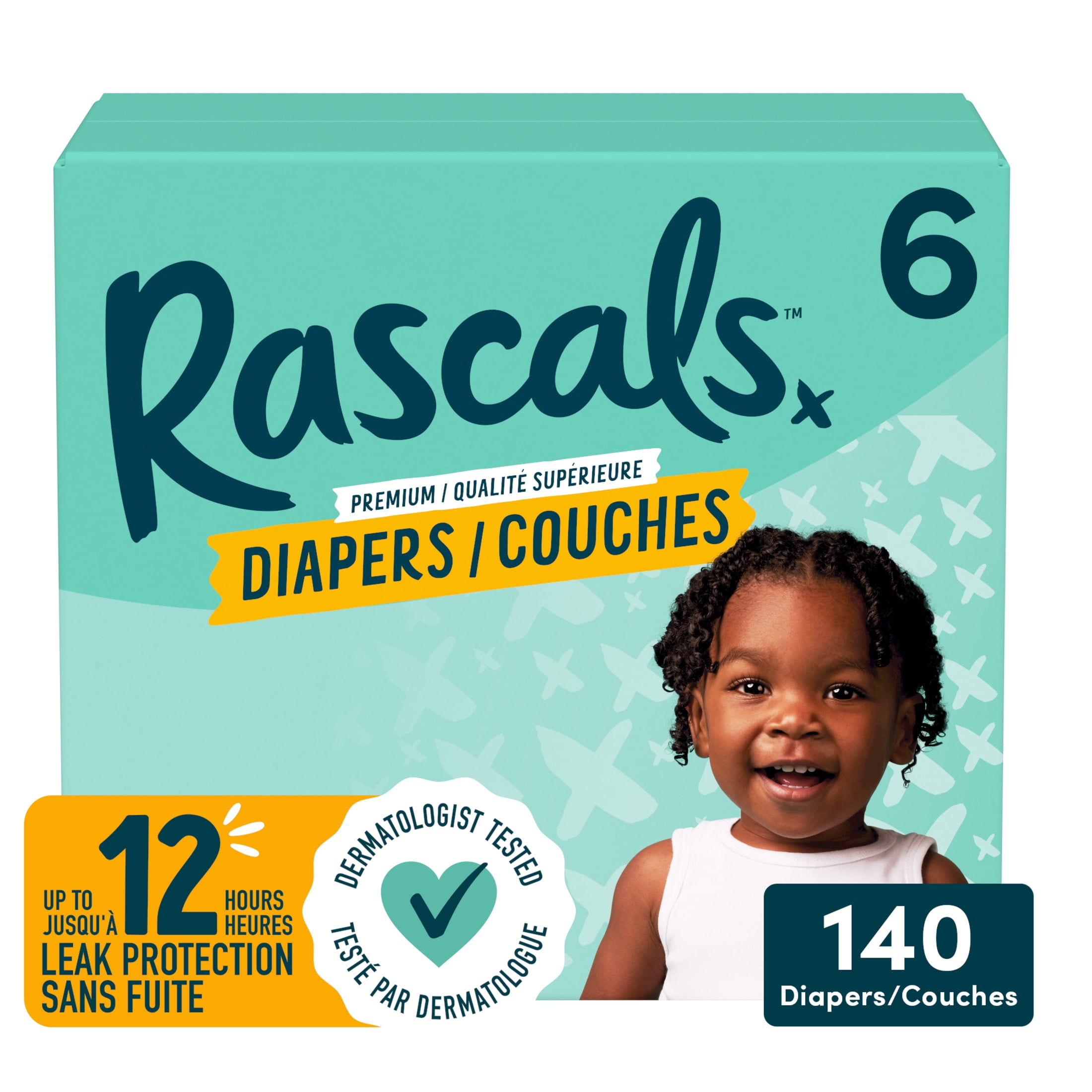 Rascals Premium Absorbent Baby Diapers, Size 6, Mega Carton, 140 Count