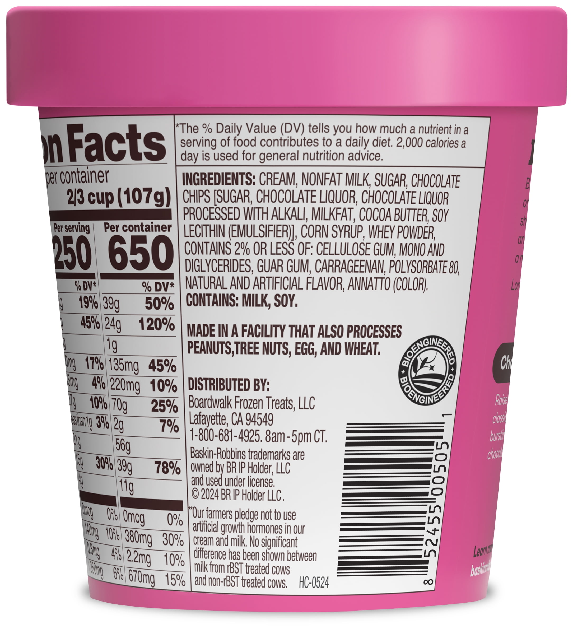 Baskin-Robbins Chocolate Chip Ice Cream, 14 fl oz Cup – Vanilla Ice Cream with Rich Chocolate Chips