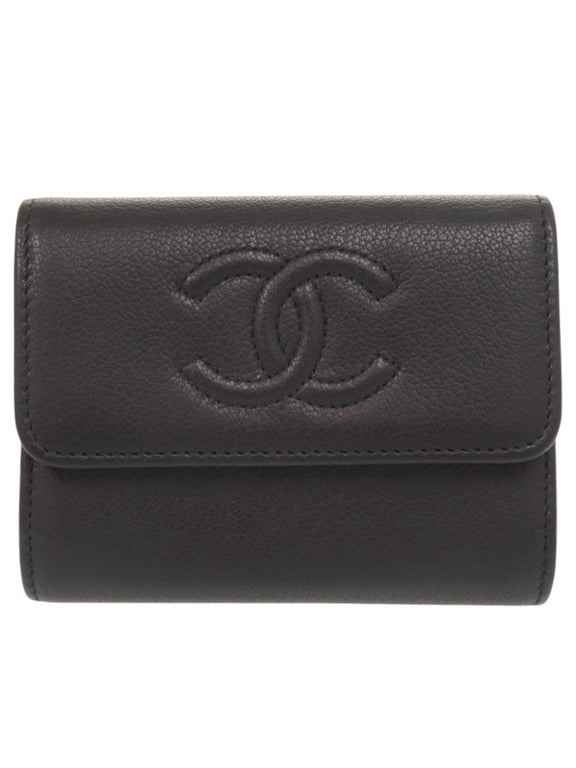 Pre-Owned Chanel Coco Mark Leather Black 22 Series Business Card Holder/Card Case Wallet/Coin...