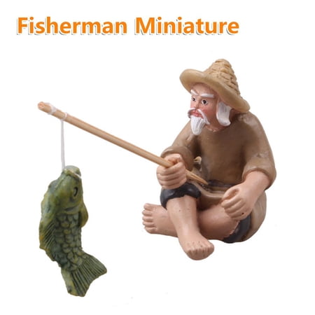 1PC New Sculpture Patio Fish Tank Decor Fisherman Statue Resin Miniature Garden Statue Micro Landscape