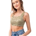 thumbnail image 2 of URBAN DAIZY Women's Seamless Front Lace Cover Removable Padded Sports Bra Wirefree Comfort Yoga Crop Tank Top Bralette Cami A08_NT6632 Light Olive 2X/3X, 2 of 7