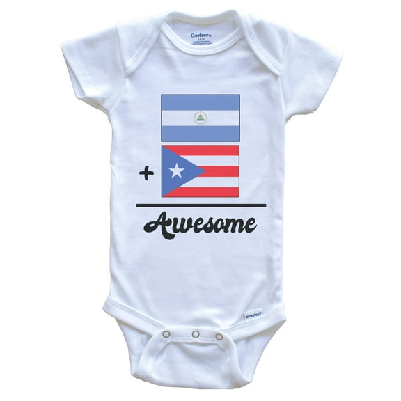 Nicaragua Plus Puerto Rico Equals Awesome Cute Nicaraguan Puerto Rican Flags Baby Bodysuit, 0-3 months white