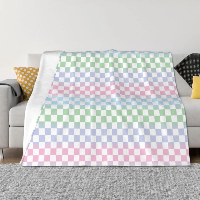 Balery Colorful Checkerboard Manta de Franela con Dibujo, Lujo Ultra Suave y Cálido, Antipelusa y Resistente a las Arrugas para Cama, Sofá, Camping -60"x50"