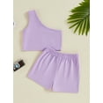 thumbnail image 4 of Suealasg Little Girl Ribbed Shorts Set Sleeveless One Shoulder Slash Neck Tank Tops Contrast Color Waist Shorts 6M 1T 2T 3T 4T Toddler Baby Girls 2Pcs Summer Clothes, 4 of 7