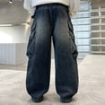 thumbnail image 6 of Boys Cargo Denim Pants Straight Leg Loose Fit Wide Leg Long Trousers For Big Kids And Autumn Casual Wear, 6 of 8