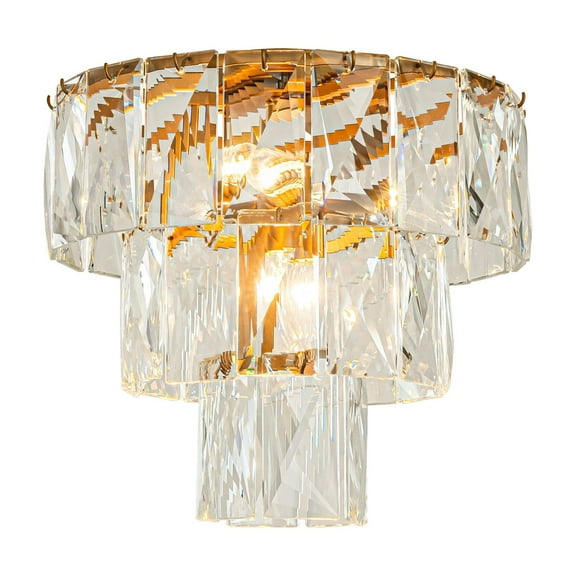 18'' 4-Light Mid-Century Modern Glam Antique Gold Crystal Tiered Flush Mount Luxury Ceiling light For Foyer and Entryway
