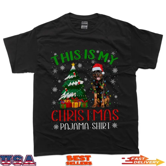 Rottweiler Christmas Lights Funny Festive Holiday Pajama Graphic Tee,for men & women up to 5XL