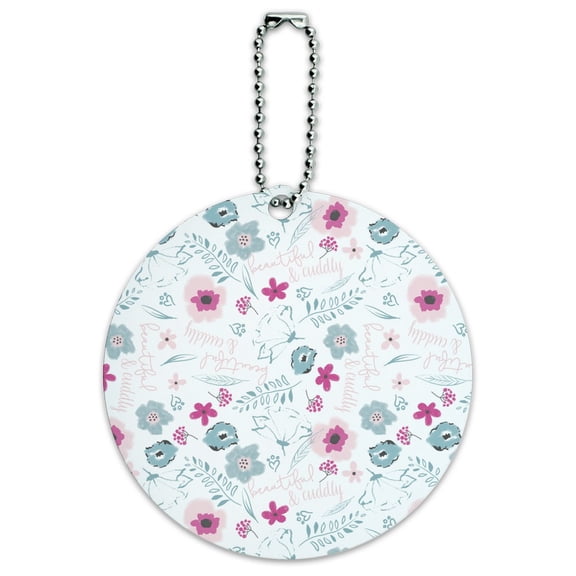 Beautiful Cuddly Flowers Pet Paw Print Hearts Pattern Round Luggage ID Tag Card Suitcase Carry-On