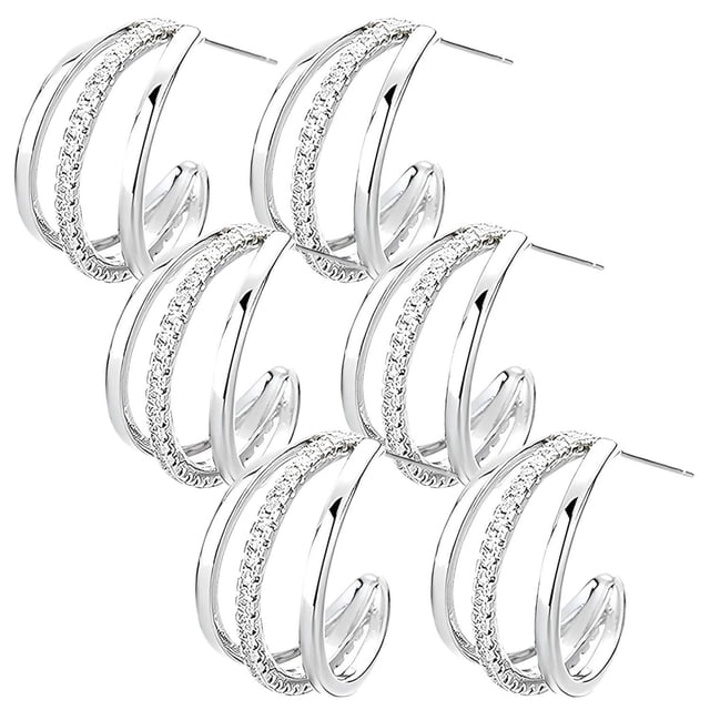 Par de Pendientes Ring01 3Pzas Arco Plata Metal/Circón.