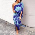 thumbnail image 1 of TMOYZQ 50 % de Rabais Été! Robe Longue Maxi à une Épaule pour Femmes, Ourlet Fendu, Imprimé Floral, Manches Courtes Évasées, Coupe Ample Froncée, Robe de Cocktail, Robe de Soirée, Robes d'Invitée de Mariage, 1 of 5