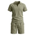 thumbnail image 5 of LEKWK Men Linen Sets Outfits 2 Piece Short Sleeve Loose Fit Collared Tops and Drawstring Shorts Breathable Summer Casual Beach Vacation Resort Wear, 5 of 9