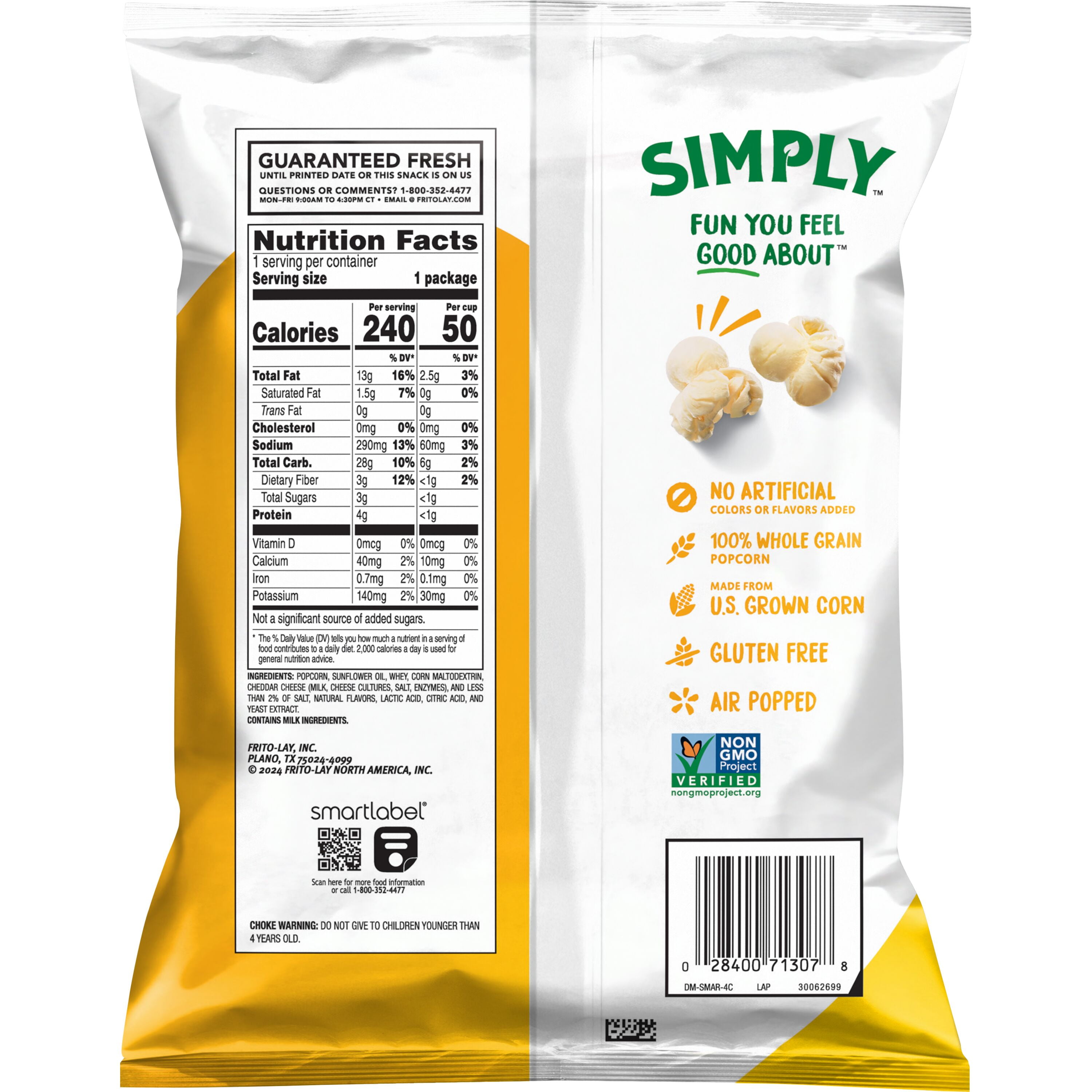 (2 pack) Simply Smartfood White Cheddar Flavor Popcorn Snack Chips, 1.725oz Bag