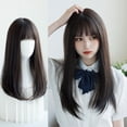 thumbnail image 1 of Peluca de mujer de pelo medio largo estilo japonés con flequillo redondo y pelo largo y liso, peluca de estilo realista natural para chica JK, 1 of 4