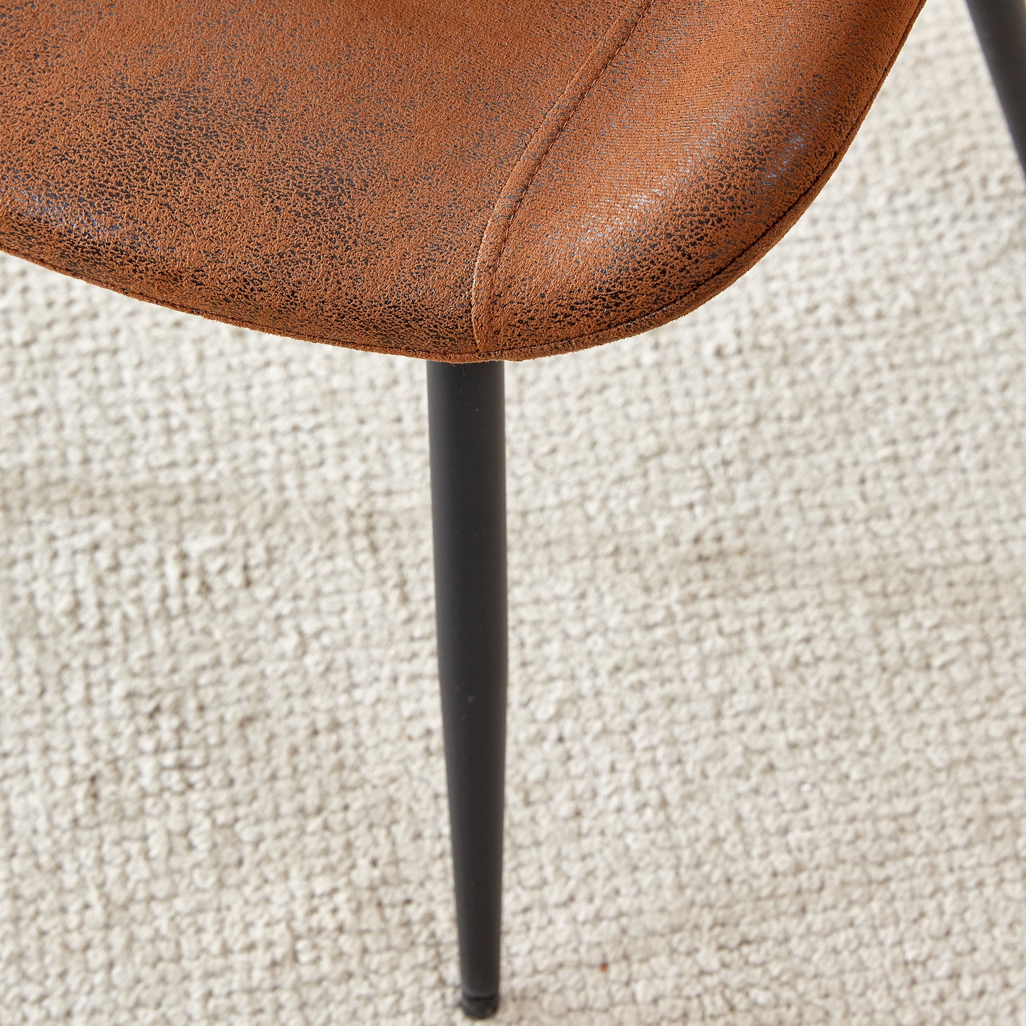 Sailvan Dining Set, 59-71 Inch Walnut MDF Table with Brown Tech-Fabric Curved Widened Cushion Chairs