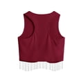 thumbnail image 4 of Hibeli Women Rhinestone Tassel Trim Sleeveless Round Neck Solid Color Crop Tank Top, 4 of 6